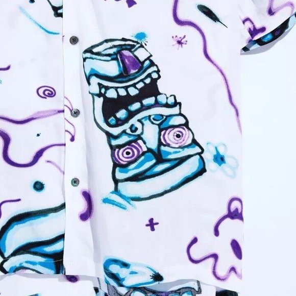 Urban Outfitters UO Face Print Short Sleeve Button-Down Shirt Men's XL - Picture 5 of 5